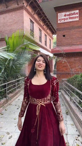TRENDBUY Regal Red Velvet Anarkali Gown with Sequin Koti | New Series Festive Wear