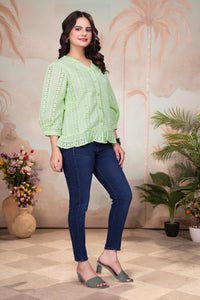TRENDBUY Premium Schiffli Boring Work Cotton Designer Top for Women