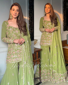TRENDBUY Designer Embroidered Georgette Sharara Set