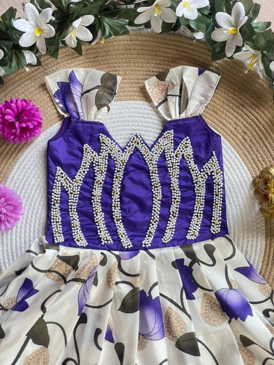 Pure Silk Printed Gown for Girls | Festive Wear