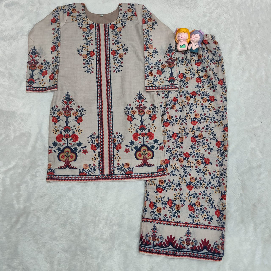 TRENDBUY Women's Floral Digital Print Cotton Co-Ord Set - Flat Lay