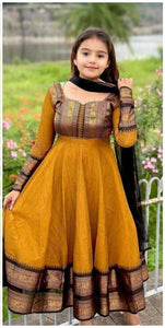 Vichitra Silk Pattu Zari Kids Gown for Girls | Festive Collection