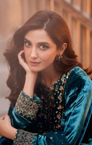 Velvet Embroidered Kurti Plazzo Set for Women | Festive Wear