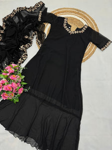 Embroidered Georgette Gown Saree for Women | Party Wear
