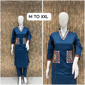 Dhabu Cotton A-Line Embroidered Kurti Set for Women | Chic Ethnic Wear