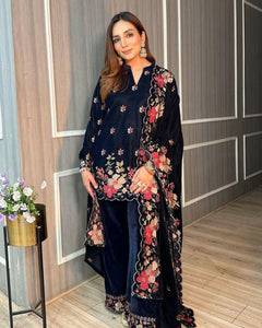 Embroidered Velvet Kurta Set for Women | Festive Wear