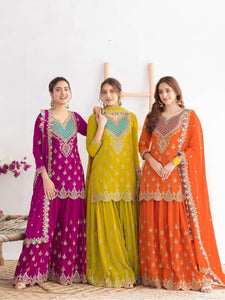 Designer Chinon Silk Sharara Suit for Women | Party Wear