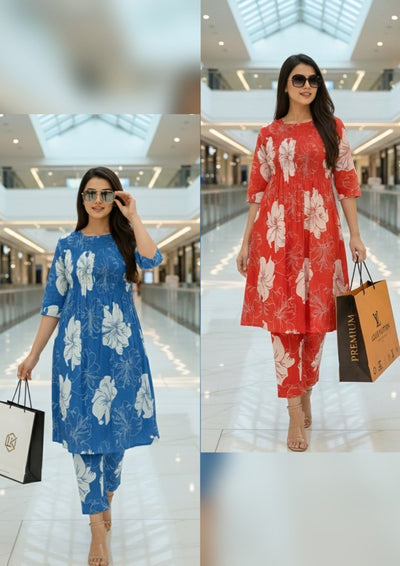 Floral A-Line Short Kurti Pant Set for Women | Summer Style