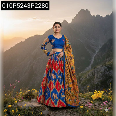 Kalamkari Print Chinnon Silk Lehenga Choli for Women | Festive Ready
