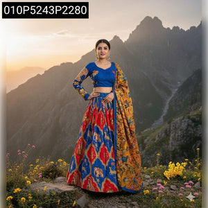 Kalamkari Print Chinnon Silk Lehenga Choli for Women | Festive Ready
