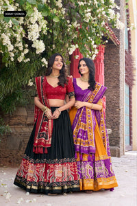 TRENDBUY Patola Printed Tasar Silk Lehenga Choli with Foil Work & Can-Can