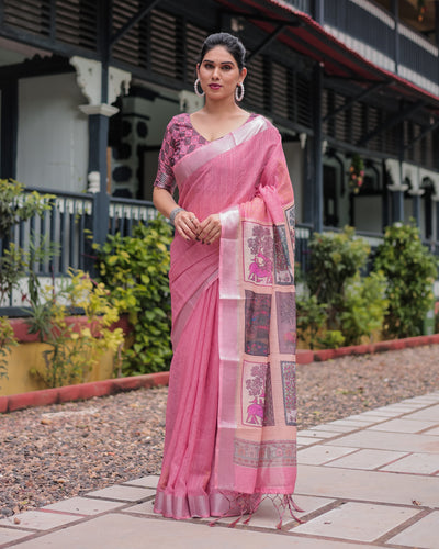 Pink Digital Print Linen Saree for Women | Everyday & Festive by LINEN