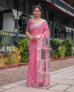 Pink Digital Print Linen Saree for Women | Everyday & Festive by LINEN