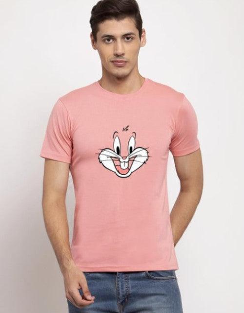 Pink Mens Yellow Cotton Printed T Shirt, Round Neck - TREND BUY