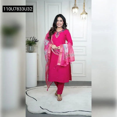Pink Roman Silk Hand Work Kurti Set for Women | Festive & Daily Wear