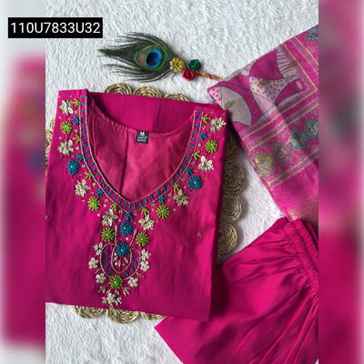 Pink Roman Silk Hand Work Kurti Set for Women | Festive & Daily Wear