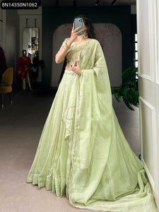 Pistachio Green Allen Crush Lehenga Set for Women | Festive Wear