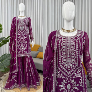Plum & Black Georgette Women's Sharara Suit | Festive Ethnic Wear