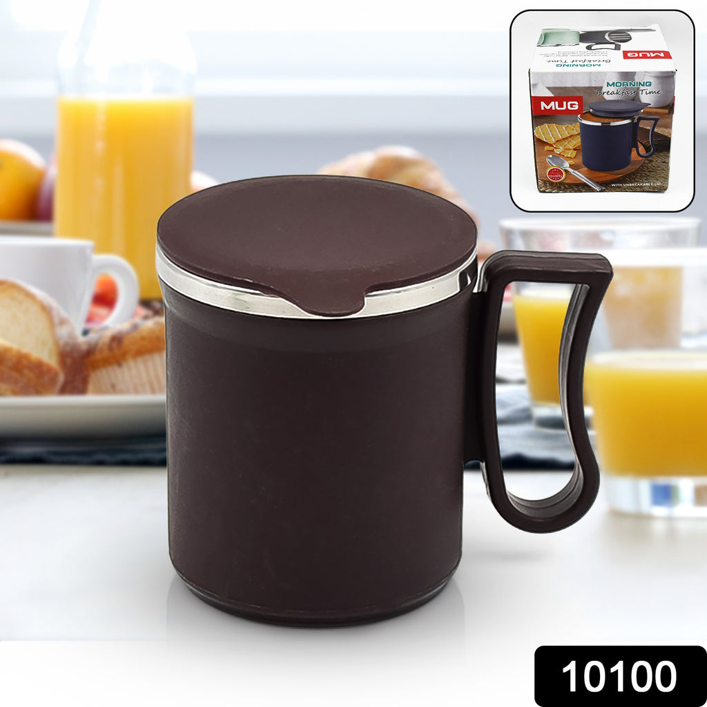 Light blue 200ml stainless steel coffee mug with plastic lid and handle