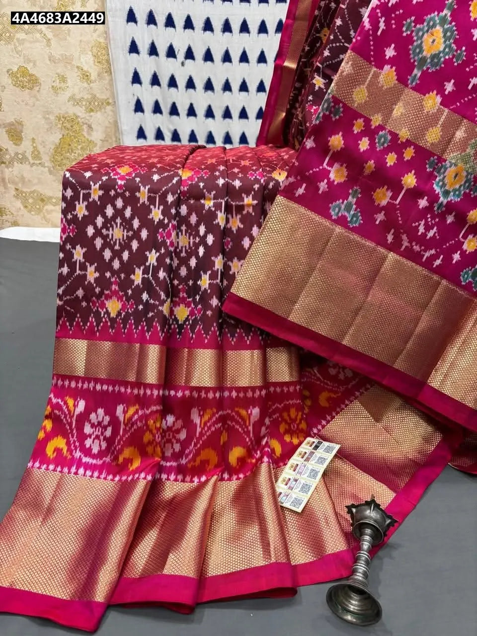 TRENDBUY Pochampalli Designer Maroon Dolla Silk Saree with Gold Jacquard Border
