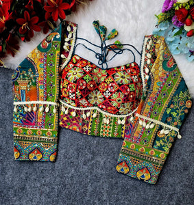 Handcrafted Crepe Viscose Pojisan Print Embroidered Blouse for Festive Wear