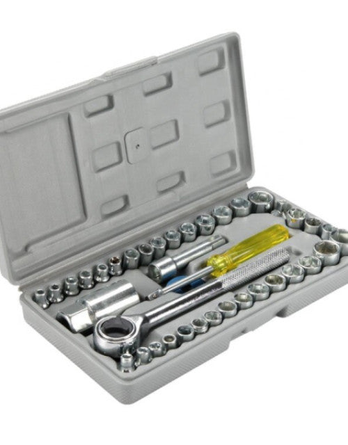 Powerful tool kit displaying an extensive range of hand tools, power tools, and essential accessories.