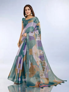 Premium Abstract Print Silk Saree - Modern Elegant Drape for Festive Wear & Parties