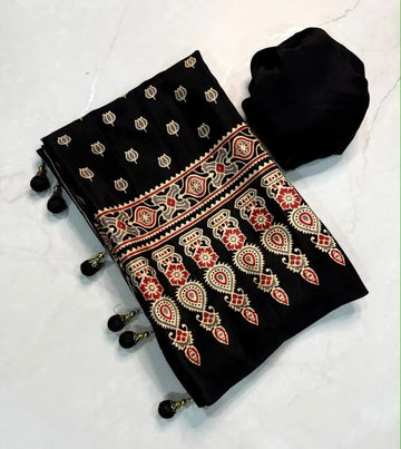 Premium Ajrakh Saree - Handcrafted Crepe Silk Collection for Women