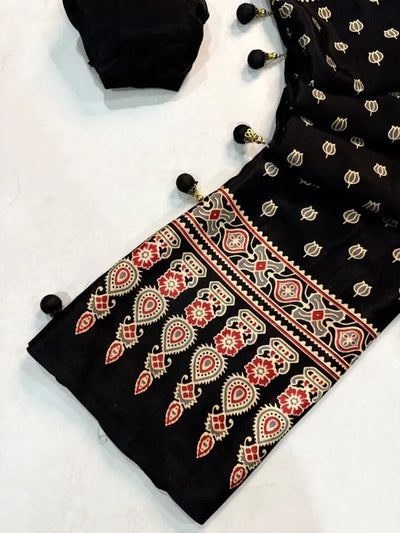 Premium Ajrakh Saree - Handcrafted Crepe Silk Collection for Women