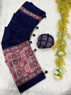 Premium Ajrakh Silk Saree - Handcrafted Crepe Gajji Saree for Wedding Season