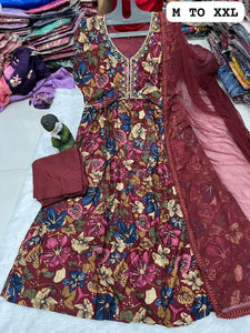 Premium Alia Cut Modal Silk Suit Set - Heavy Work & Fancy Dupatta for Women