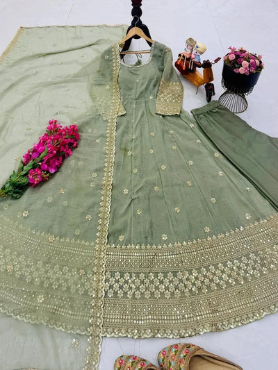 Premium Anarkali Gown Set with Sequence Embroidery - Elegant Festive Wear for Women