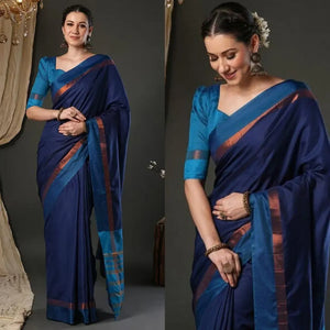 Premium Art Cotton Silk Saree with Elegant Zari Pallu - Festive Wear for Women