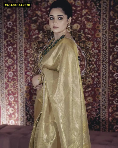 Exclusive Handcrafted Banarasi Golden Tissue Silk Saree - Premium Handloom Festive & Wedding Wear
