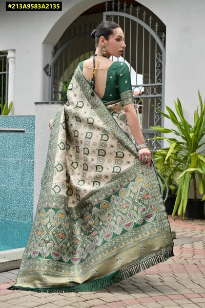 Premium Banarasi Patola Ajrakh Saree - Zari Weaving for Festive Wear