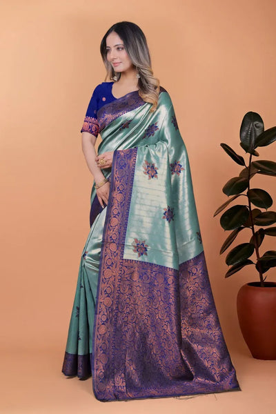 Premium Banarasi Silk Saree - Elegant Copper Zari Floral Work for Weddings