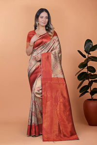 Premium Banarasi Silk Saree - Elegant Gold Zari Border Festive Wear for Women
