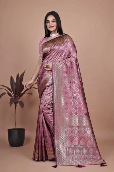 Premium Banarasi Silk Saree - Elegant Silver Zari Festive Wear