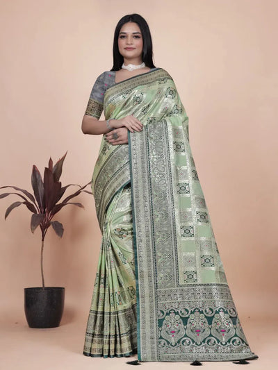 Premium Banarasi Silk Saree - Elegant Silver Zari Wedding Wear