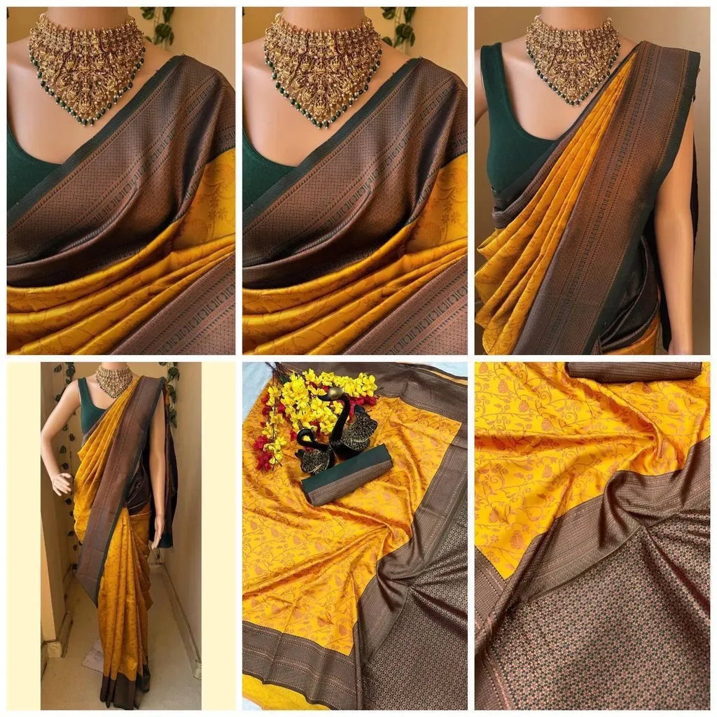 Model wearing black and red banarasi silk saree full view