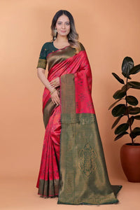 Premium Banarasi Silk Saree - Majestic Floral Zari Work Festive Wear for Women
