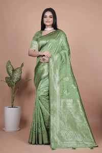 Premium Banarasi Silk Saree - Ornate Silver Zari Festive Wear for Women