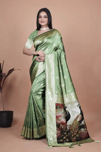 Premium Banarasi Silk Saree with Majestic Peacock Pallu - Festive Wedding Wear for Women