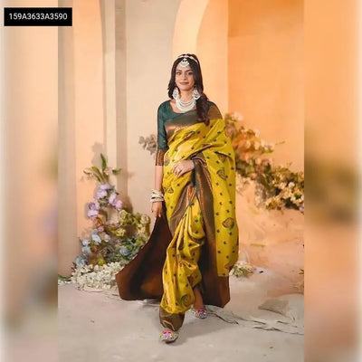 Premium Banarasi Silk Saree - Zari Weaving Flowers for Women