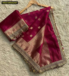 Premium Banarasi Tissue Silk Saree - Elegant Zari Work Festive Wear for Women