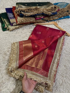 Premium Banarasi Tissue Silk Saree - Gotapatti Lace for Festive Wear