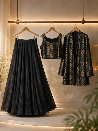Premium Black Jacquard Lehenga - Festive Fusion Wear for Women
