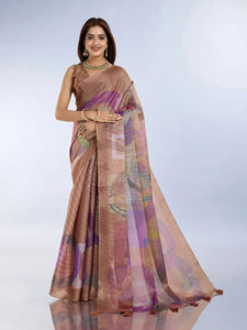 Premium Brown Silk Saree - Abstract Printed Erode Anmol Silk Elegant Festive Wear for Women