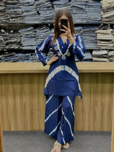 Premium Burbary Silk Co-Ord Set with Handcrafted Neckline
