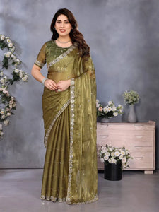 Premium Burberry Silk Saree with Real Mirror Hand Work - Festive Wear Collection for Women